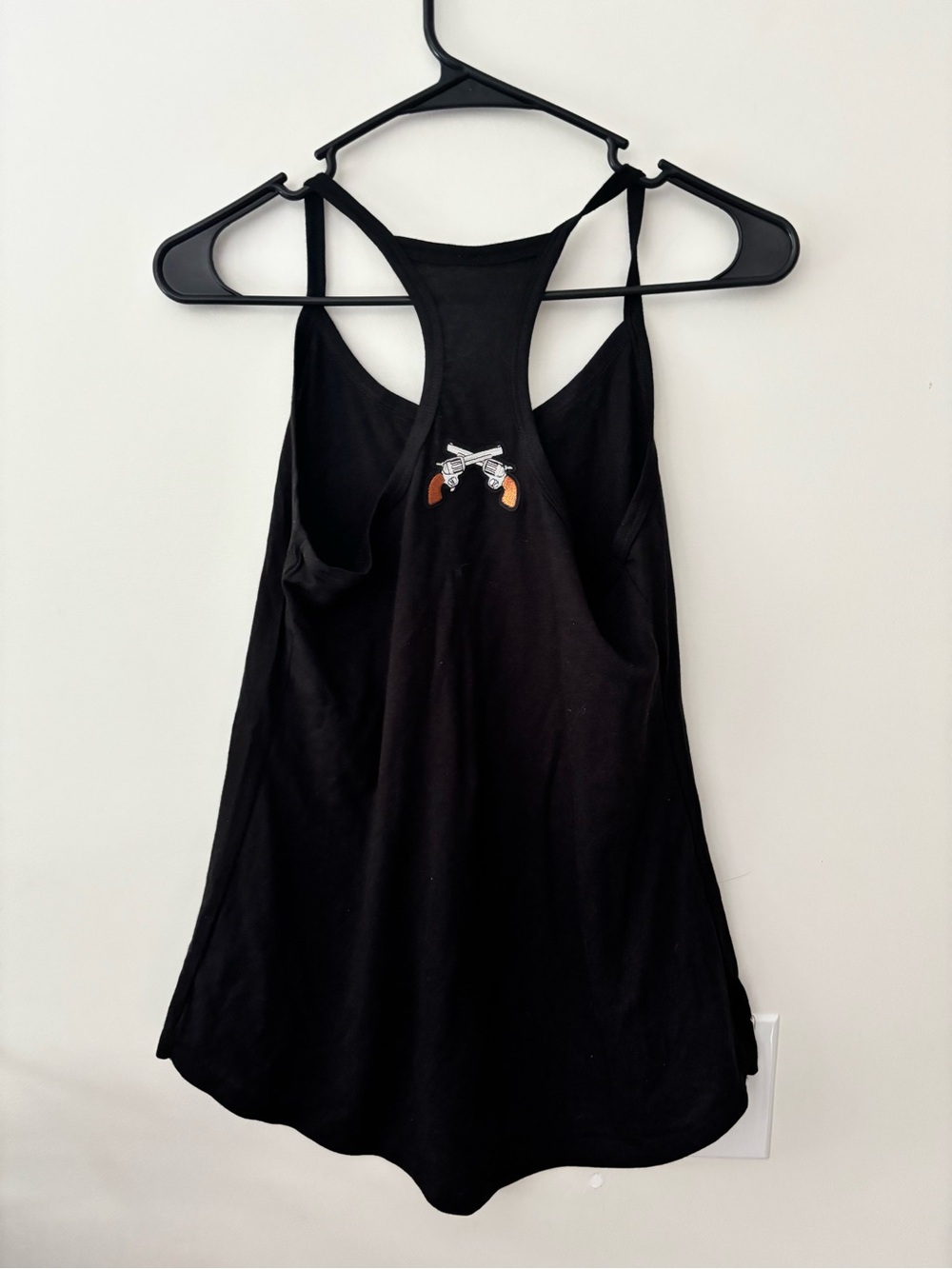 Black Racerback Tank Top with Embroidered Pistols - Women